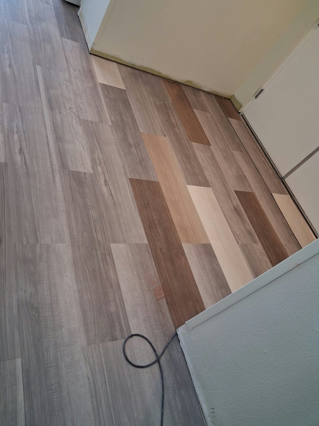 Detailed view of wood-look flooring